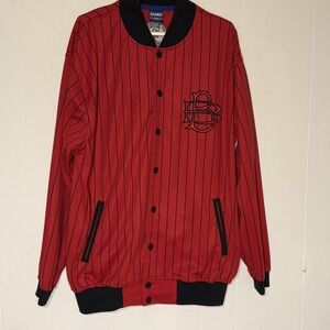 Vtg BadBoy Jacket Men Large Red Black Pinstripe Snap Front Baseball Bomber Korea